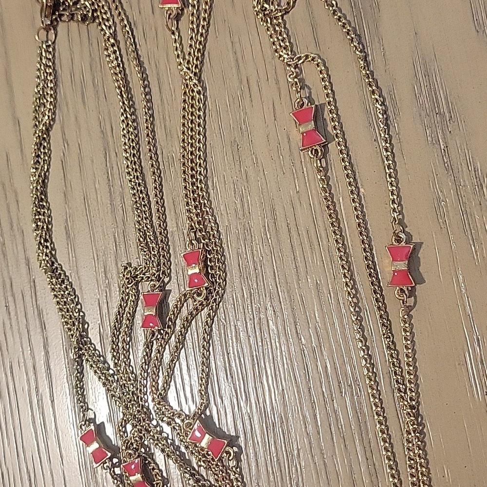 Long Multilayer Red Bow necklace